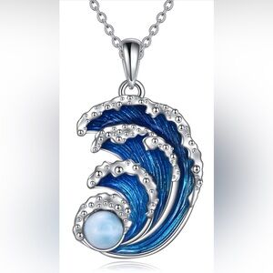 Blue Waves Pendant Necklace - Ocean Wave Jewelry - Sterling Silver EUC